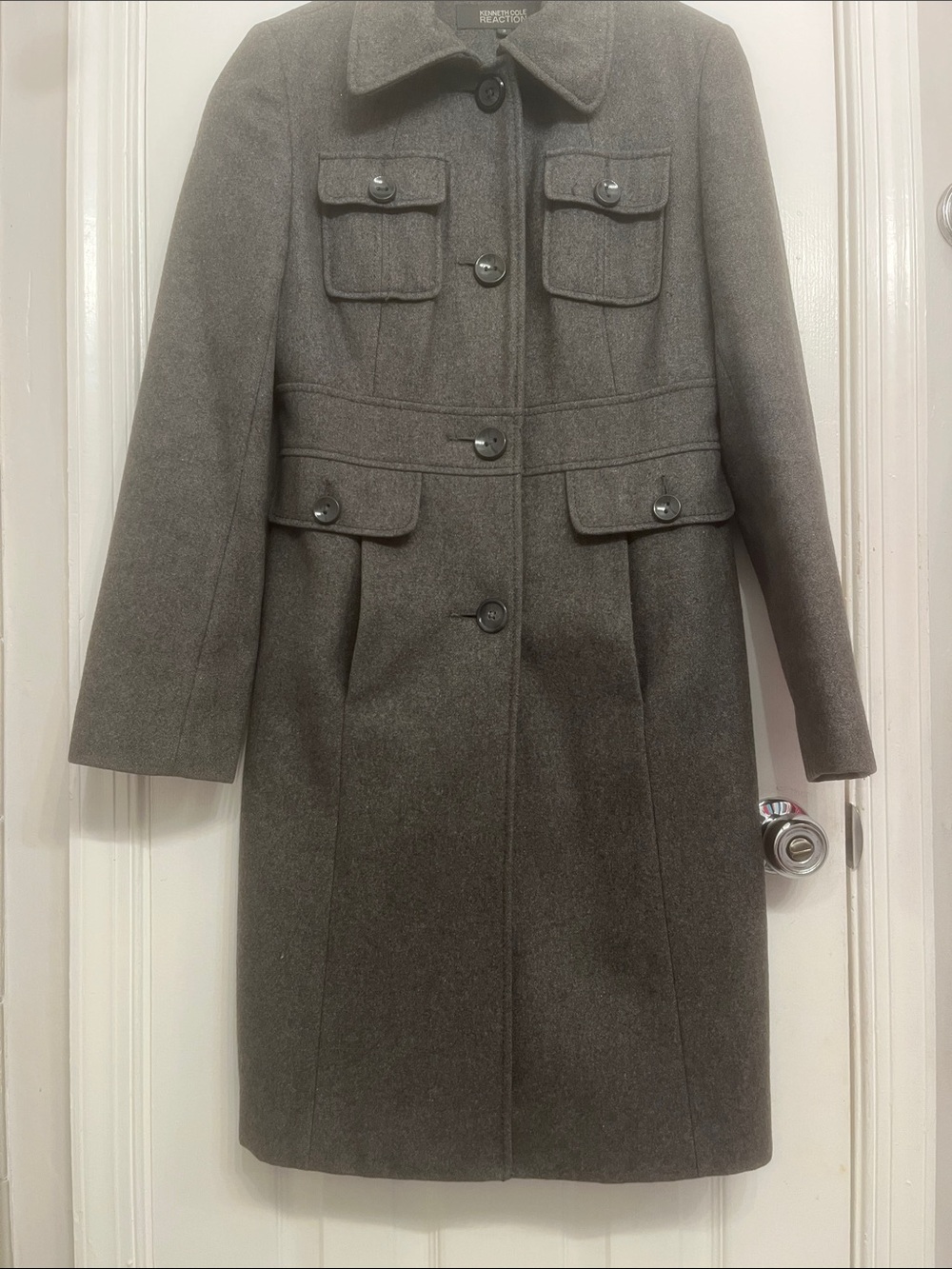 Kenneth Cole Charcoal Gray Wool-Blend Military-Style Pea Coat